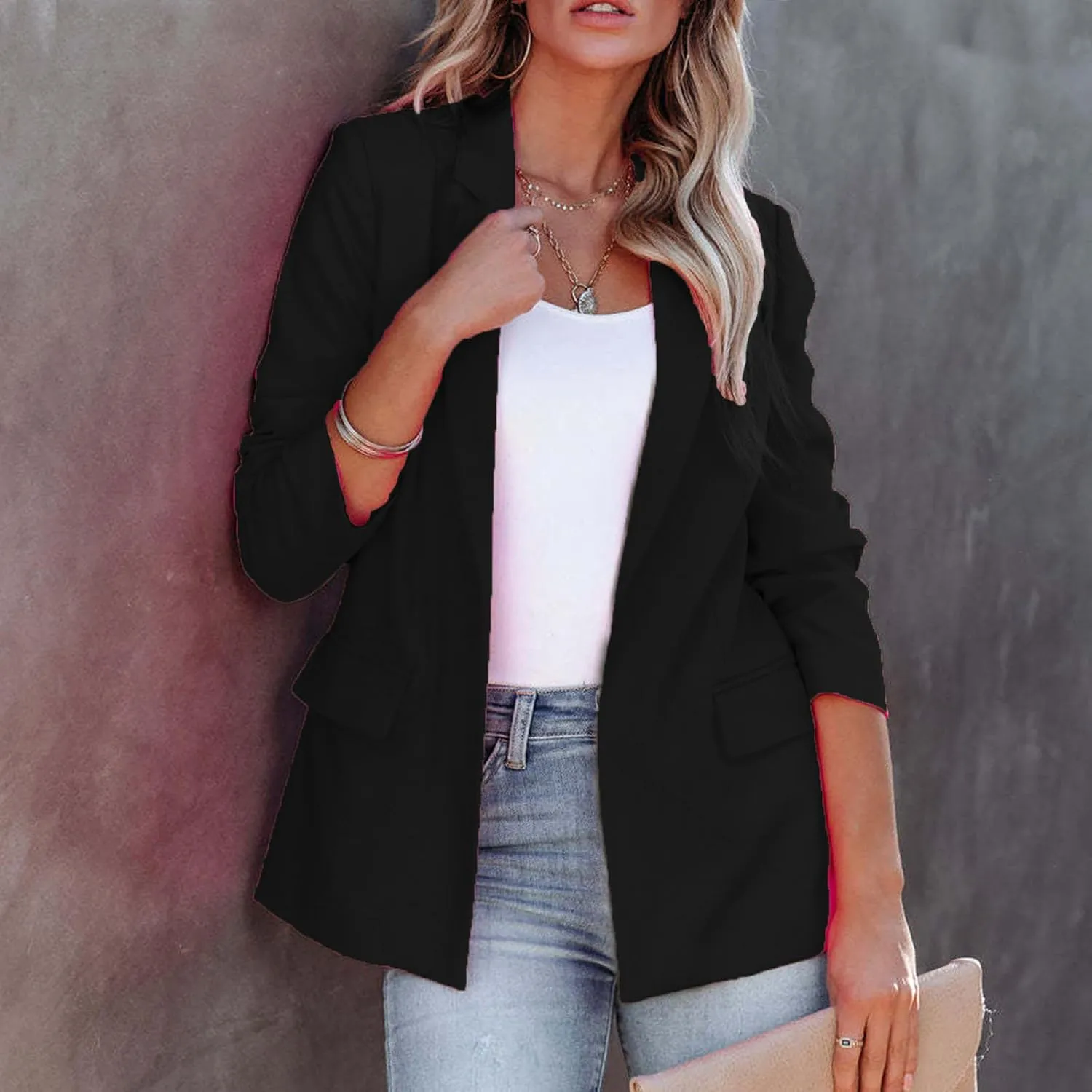 Blazers for Women Business Casual Open Front Long Sleeve Work Office Jackets 2024 Trendy Ol Office Slim Suit Jacket