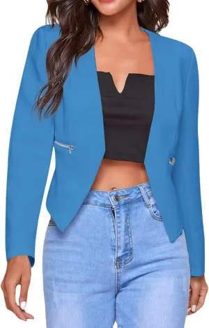 Blazers for Women Bussiness Casual Cropped Open Front Blazer Jacket Long Sleeves Dressy Work Suite Jackets with Pockets
