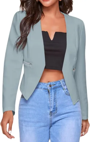 Blazers for Women Bussiness Casual Cropped Open Front Blazer Jacket Long Sleeves Dressy Work Suite Jackets with Pockets