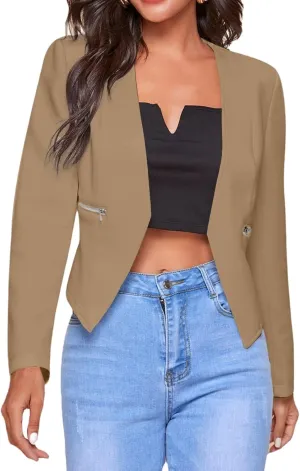 Blazers for Women Bussiness Casual Cropped Open Front Blazer Jacket Long Sleeves Dressy Work Suite Jackets with Pockets
