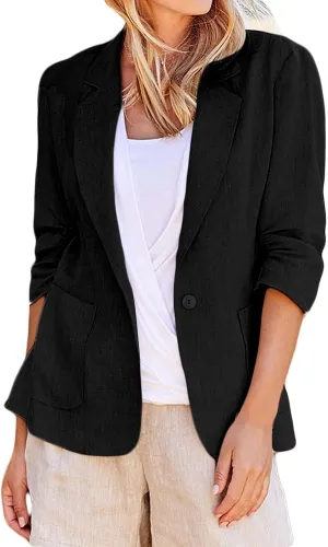 Blazers for Women Fashion Casual Single-Breasted Suit Jackets Long Sleeve Open Front Work Office Blazer with Pockets