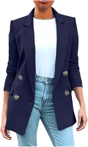 Blazers for Women Plus Size Lightweight Double Breasted Long Sleeve Suits Jackets Business Casual Work Blazer Pockets