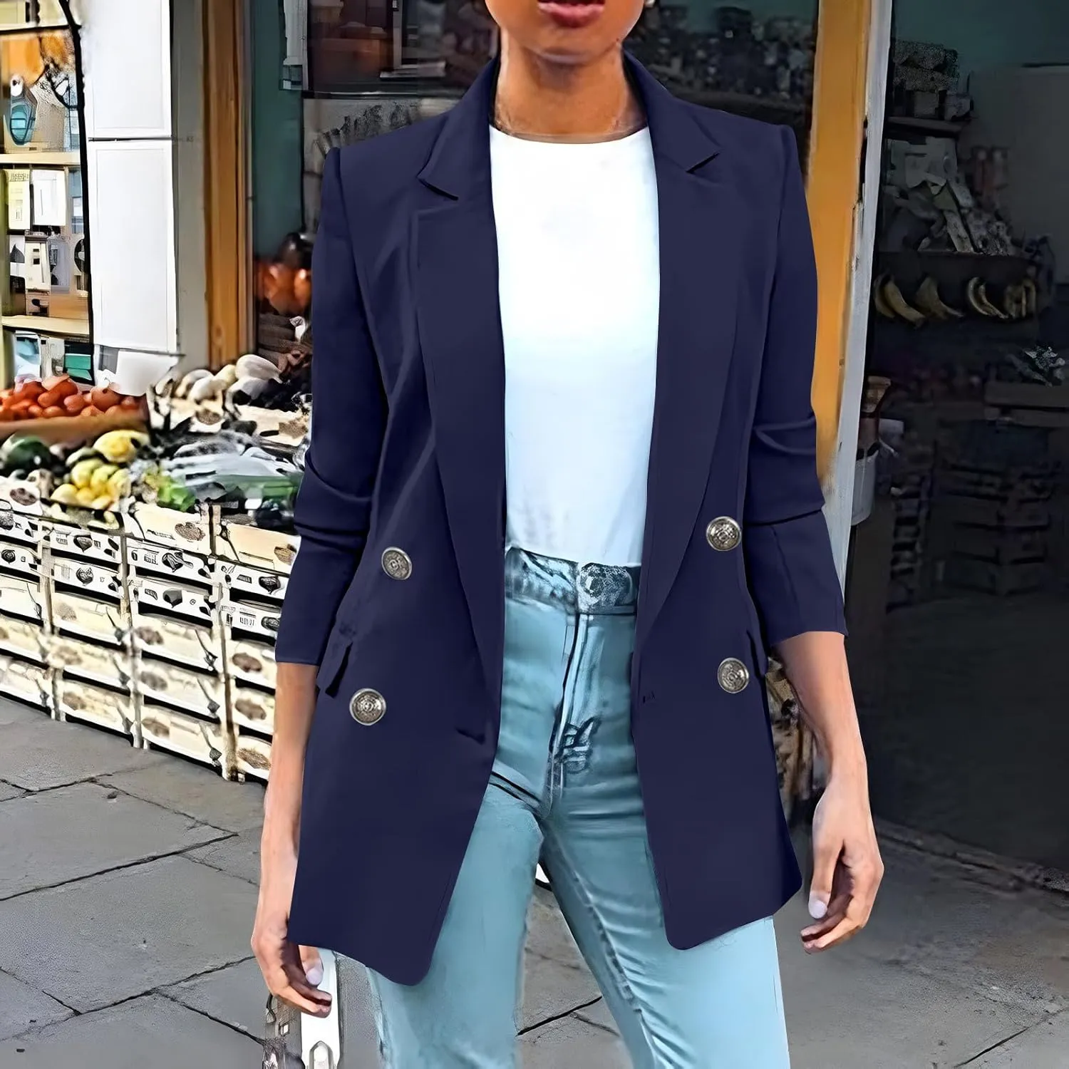Blazers for Women Plus Size Lightweight Double Breasted Long Sleeve Suits Jackets Business Casual Work Blazer Pockets