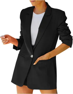 Business Casual Jackets for Women Long Sleeve Work Office Blazer Loose Open Front Lapel Button Jacket Outfit