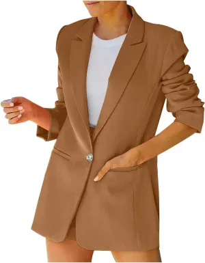 Business Casual Jackets for Women Long Sleeve Work Office Blazer Loose Open Front Lapel Button Jacket Outfit