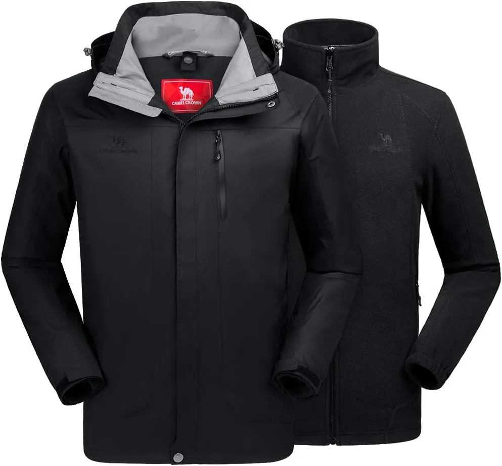 CAMEL CROWN Men's Ski Jacket 3 in 1 Waterproof Winter Jacket Snow Jacket Windproof Hooded with Inner Warm Fleece Coat
