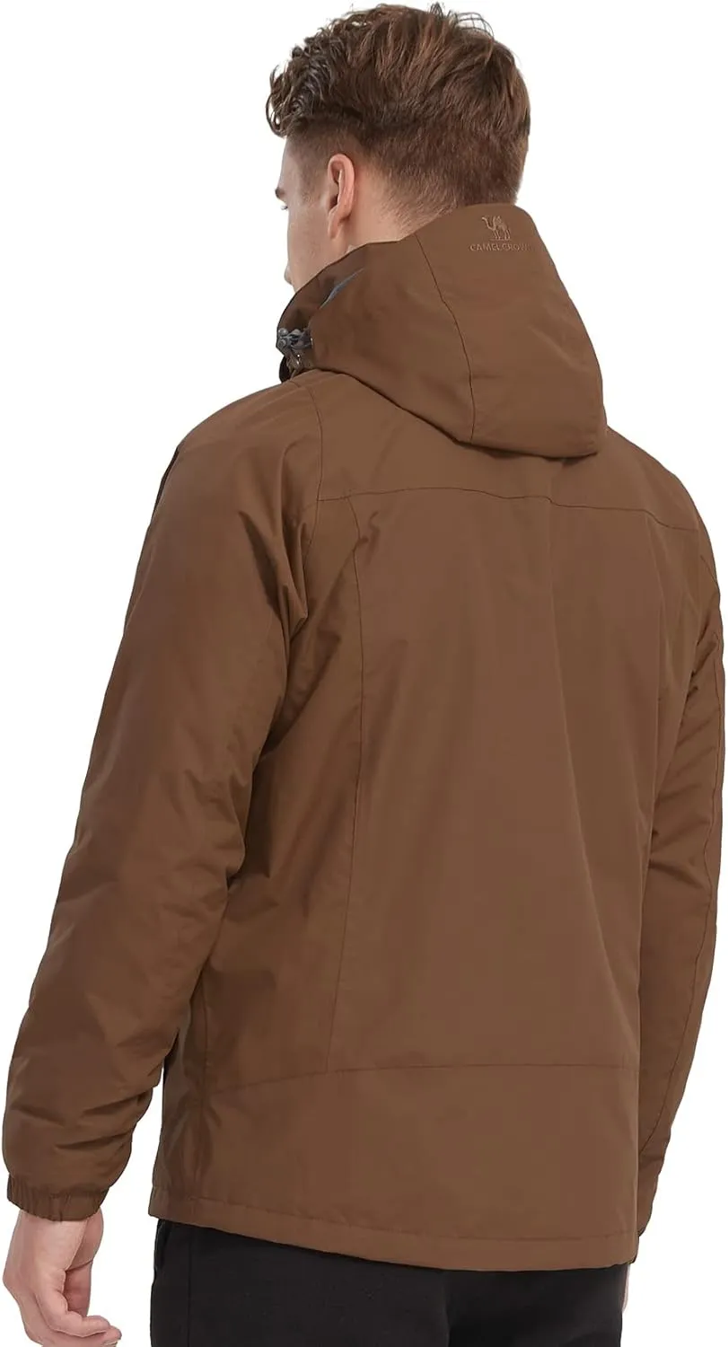 CAMEL CROWN Men's Ski Jacket 3 in 1 Waterproof Winter Jacket Snow Jacket Windproof Hooded with Inner Warm Fleece Coat