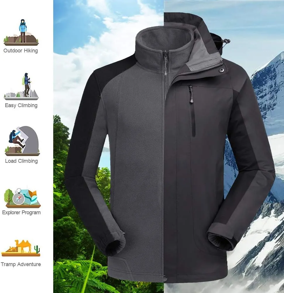 CAMEL CROWN Men's Ski Jacket 3 in 1 Waterproof Winter Jacket Snow Jacket Windproof Hooded with Inner Warm Fleece Coat