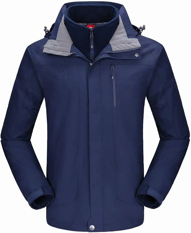 CAMEL CROWN Men's Ski Jacket 3 in 1 Waterproof Winter Jacket Snow Jacket Windproof Hooded with Inner Warm Fleece Coat