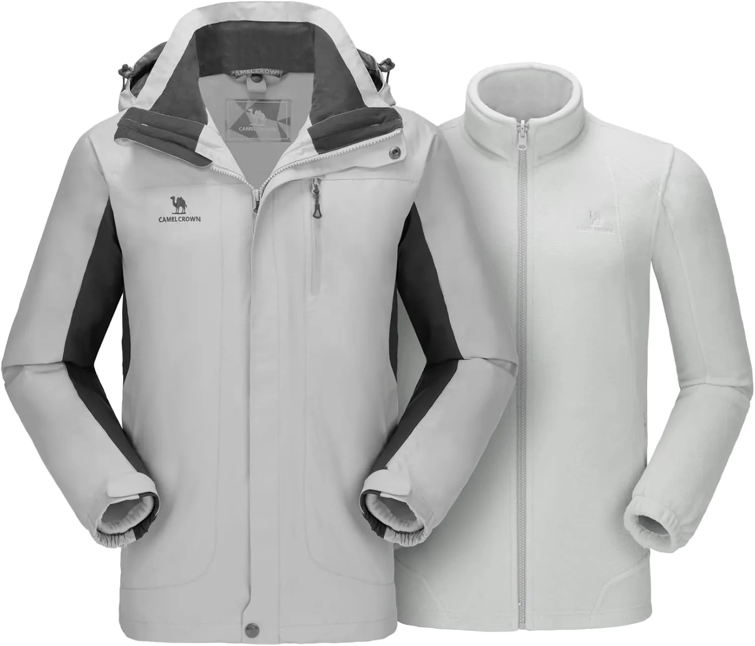 CAMEL CROWN Men's Ski Jacket 3 in 1 Waterproof Winter Jacket Snow Jacket Windproof Hooded with Inner Warm Fleece Coat