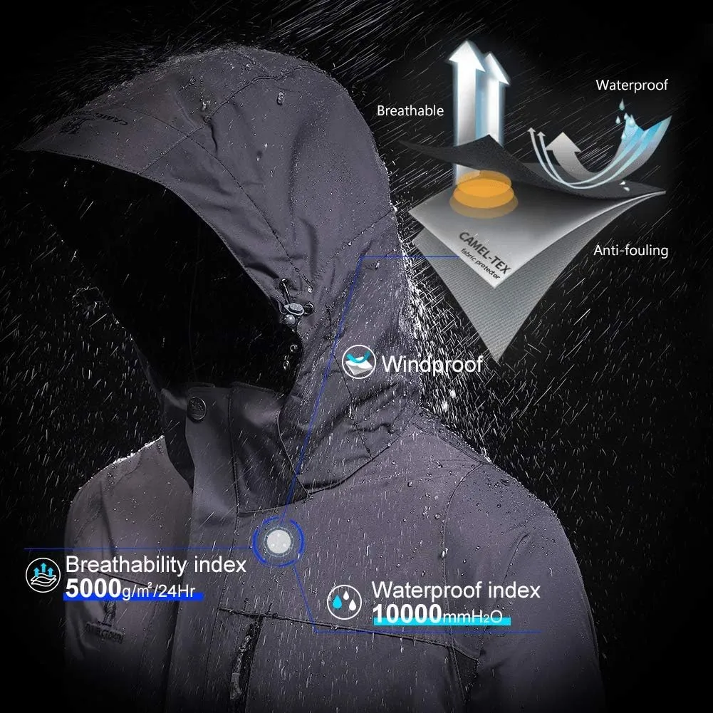 CAMEL CROWN Men's Ski Jacket 3 in 1 Waterproof Winter Jacket Snow Jacket Windproof Hooded with Inner Warm Fleece Coat