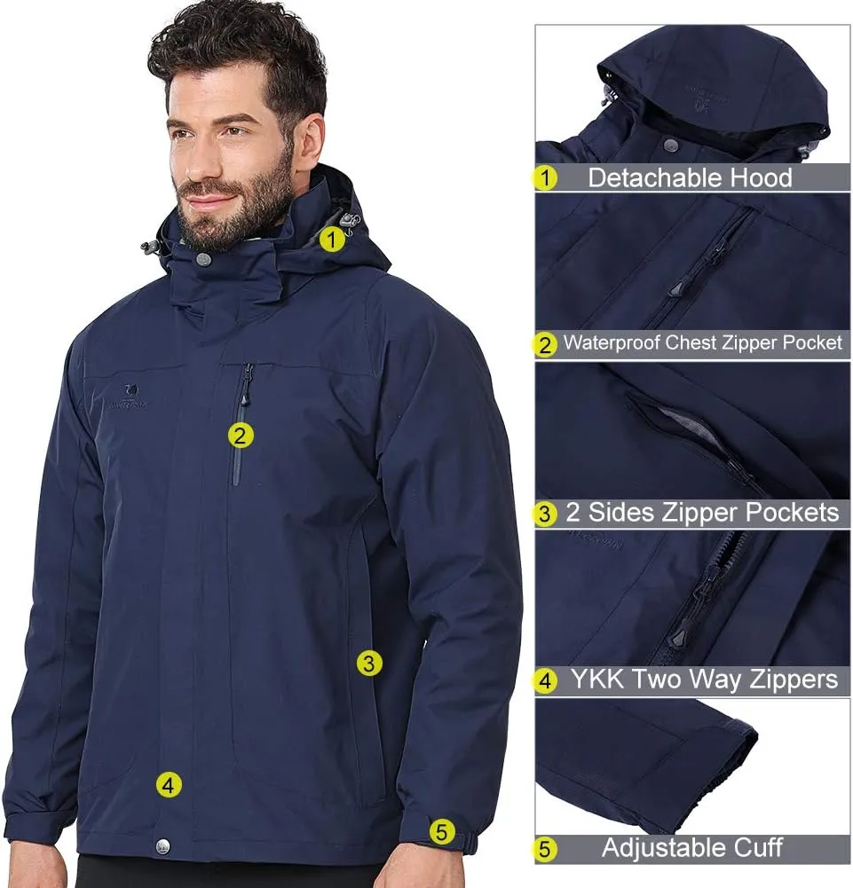 CAMEL CROWN Men's Ski Jacket 3 in 1 Waterproof Winter Jacket Snow Jacket Windproof Hooded with Inner Warm Fleece Coat