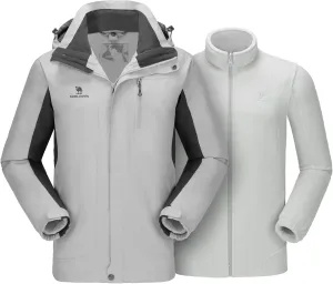 CAMEL CROWN Men's Ski Jacket 3 in 1 Waterproof Winter Jacket Snow Jacket Windproof Hooded with Inner Warm Fleece Coat