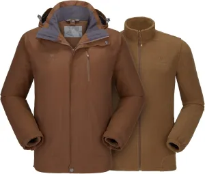 CAMEL CROWN Men's Ski Jacket 3 in 1 Waterproof Winter Jacket Snow Jacket Windproof Hooded with Inner Warm Fleece Coat