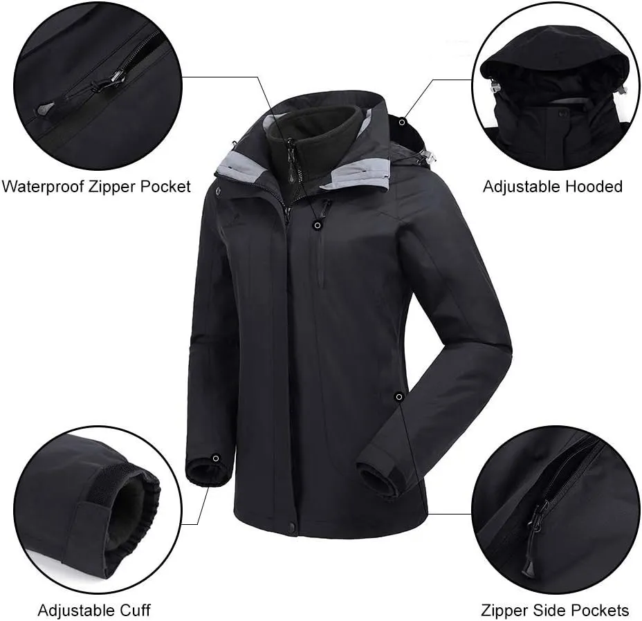 CAMEL CROWN Men's Ski Jacket 3 in 1 Waterproof Winter Jacket Snow Jacket Windproof Hooded with Inner Warm Fleece Coat