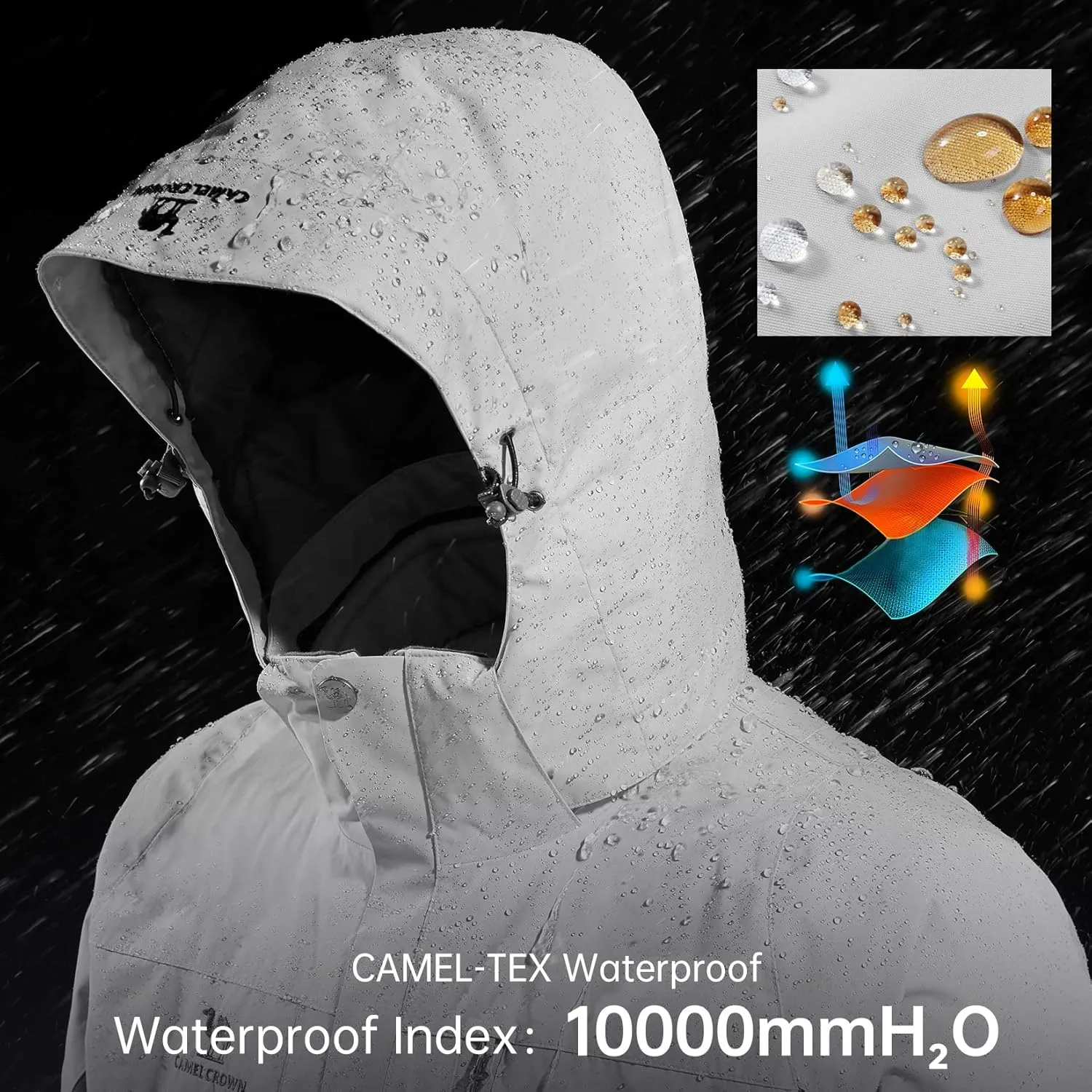CAMEL CROWN Men's Ski Jacket 3 in 1 Waterproof Winter Jacket Snow Jacket Windproof Hooded with Inner Warm Fleece Coat