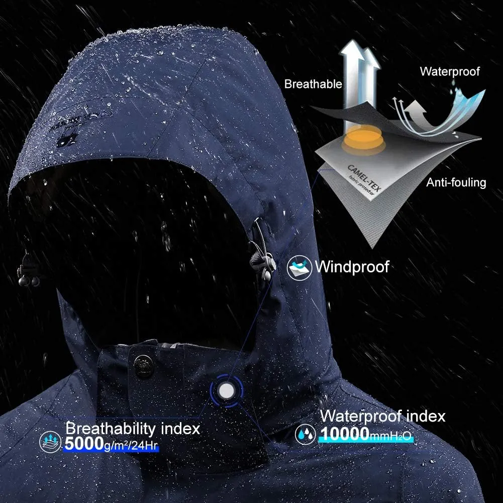 CAMEL CROWN Men's Ski Jacket 3 in 1 Waterproof Winter Jacket Snow Jacket Windproof Hooded with Inner Warm Fleece Coat