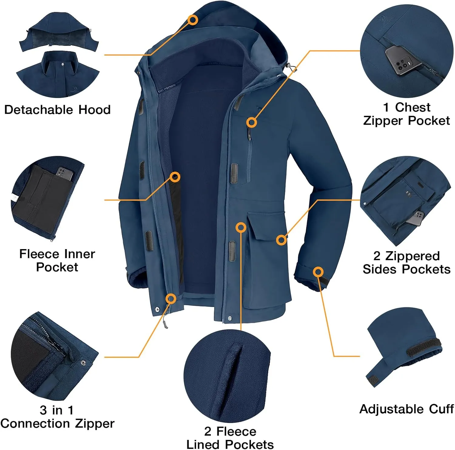 CAMELSPORTS Womens Ski Jackets Waterproof Fleece Snow Coat 3 in 1 Snowboarding Jackets Winter Warm Windbreaker Raincoat