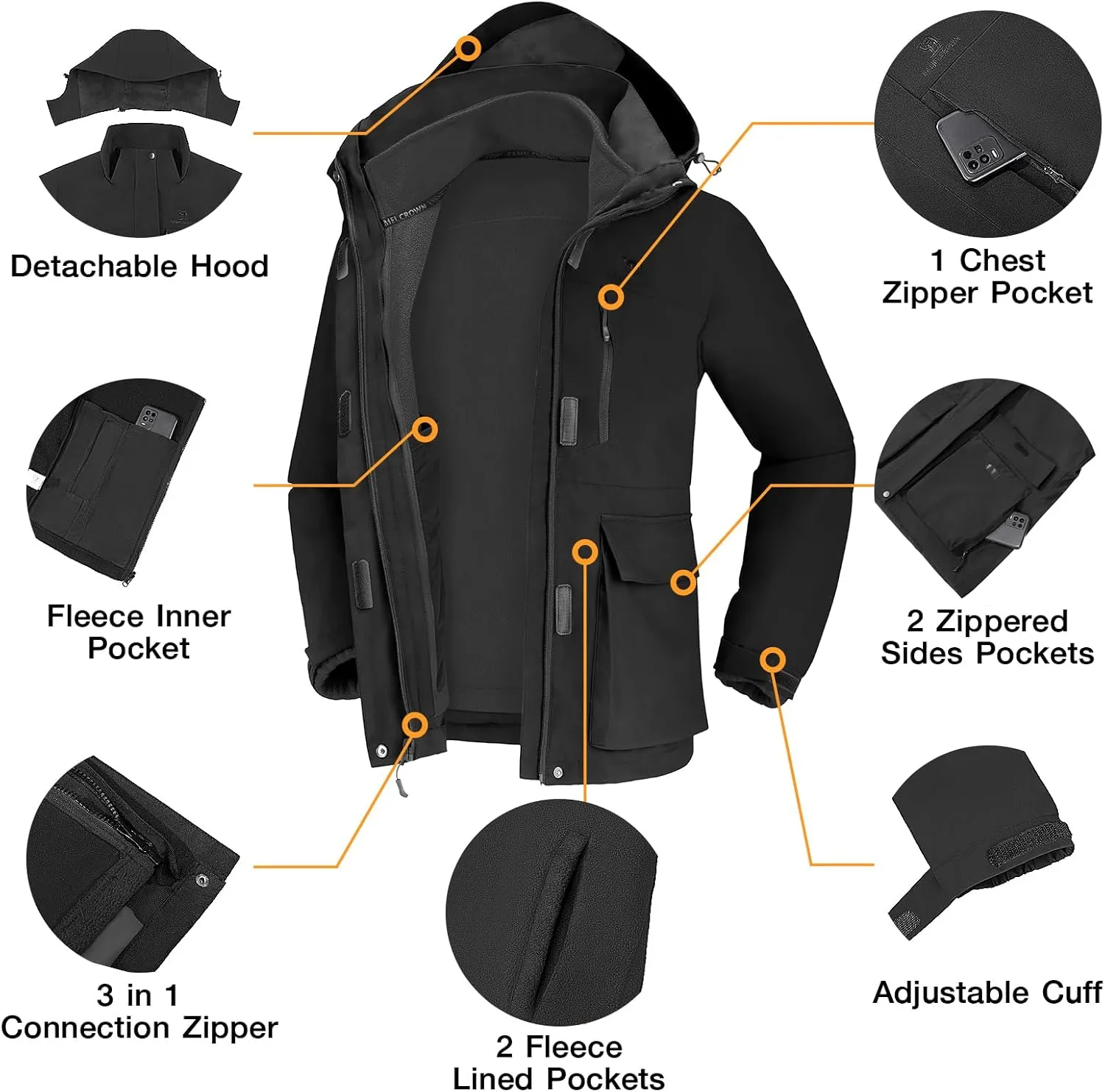 CAMELSPORTS Womens Ski Jackets Waterproof Fleece Snow Coat 3 in 1 Snowboarding Jackets Winter Warm Windbreaker Raincoat