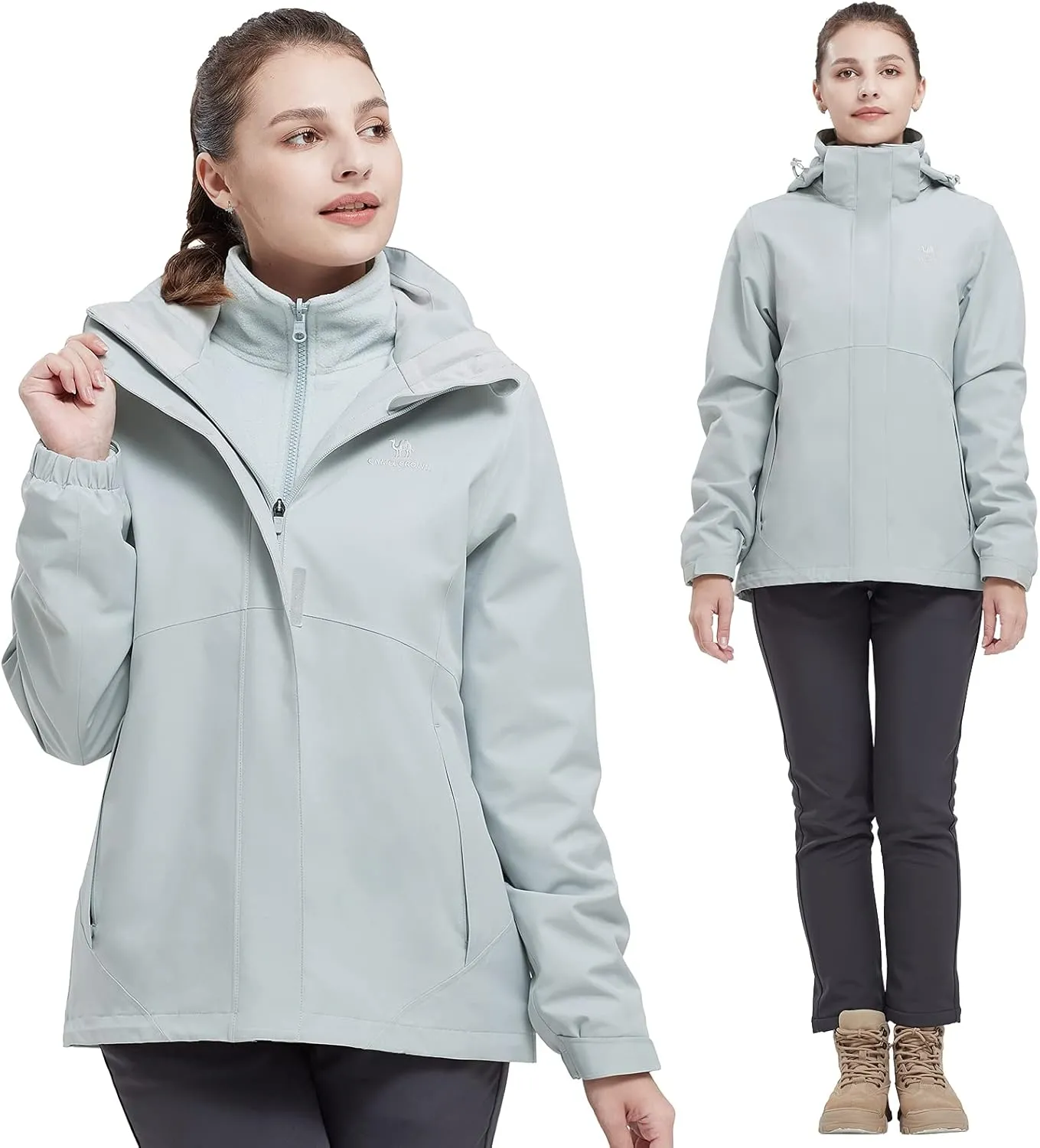 CAMELSPORTS Womens Ski Jackets Waterproof Fleece Snow Coat 3 in 1 Snowboarding Jackets Winter Warm Windbreaker Raincoat