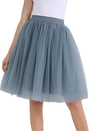 Carnevale New Women Tulle Skirts Knee Length Long Adult Tutu Layered Short Prom Party Midi Skirt High (Dark Gray, M)