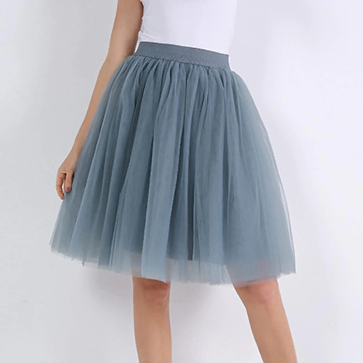 Carnevale New Women Tulle Skirts Knee Length Long Adult Tutu Layered Short Prom Party Midi Skirt High (Dark Gray, M)