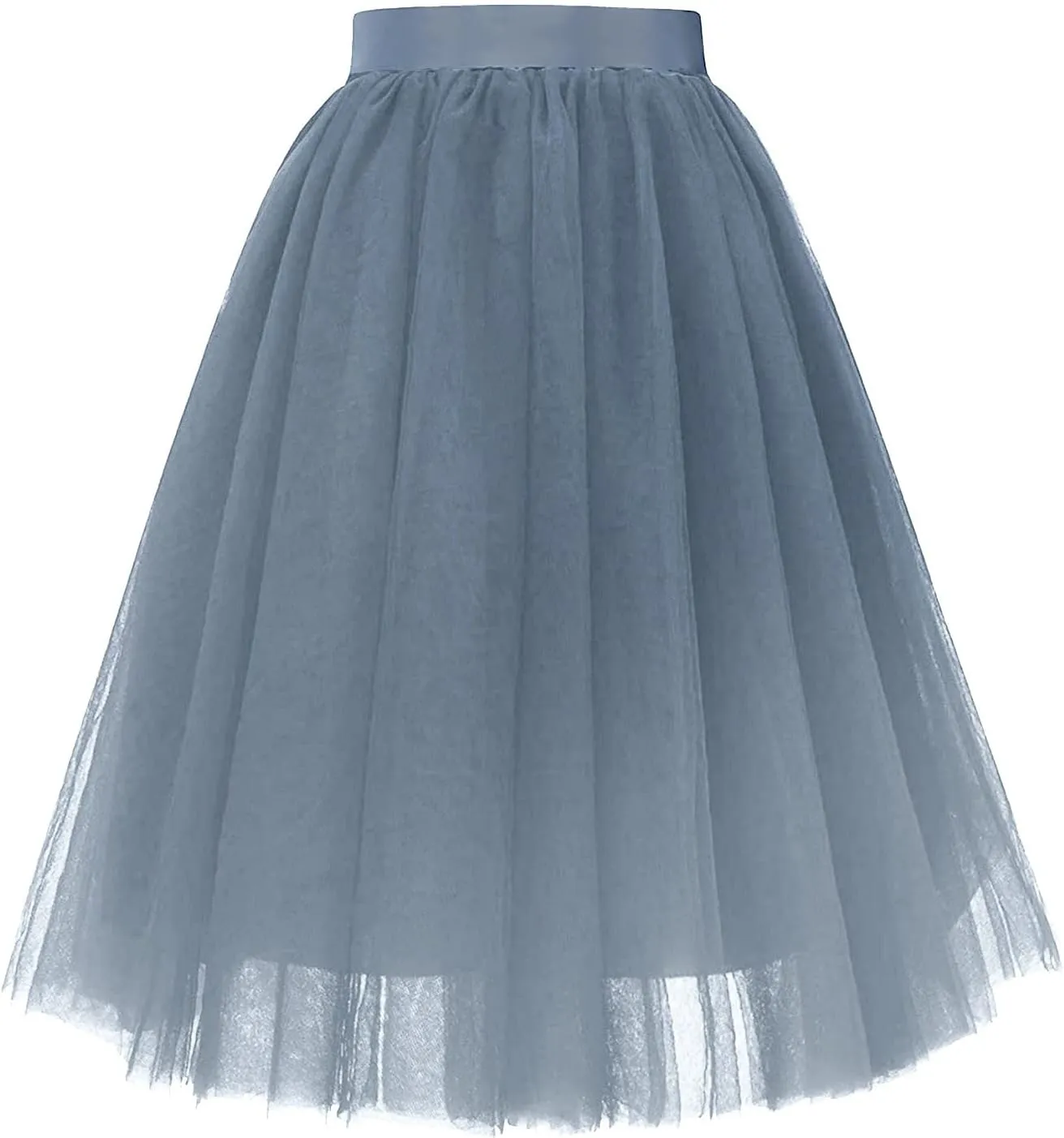 Carnevale New Women Tulle Skirts Knee Length Long Adult Tutu Layered Short Prom Party Midi Skirt High (Dark Gray, M)