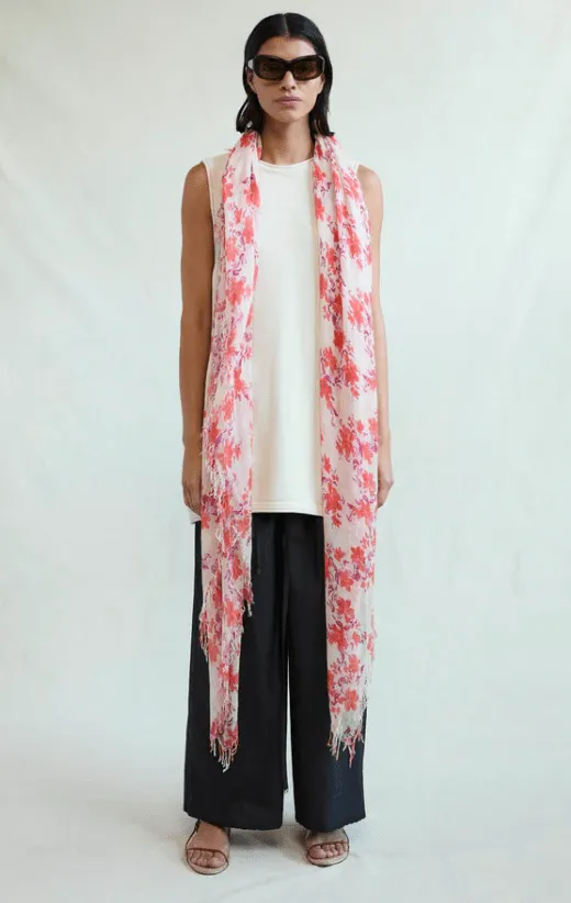 Cashmere Silk Scarf / Poppy Floral
