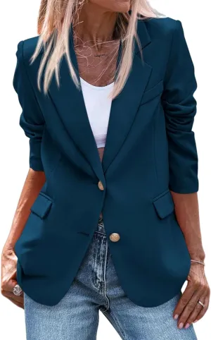 Casual Blazers for Women 2024 Fall Business Long Sleeve Notch Lapel Trendy Work Office Blazer Jackets Outerwear