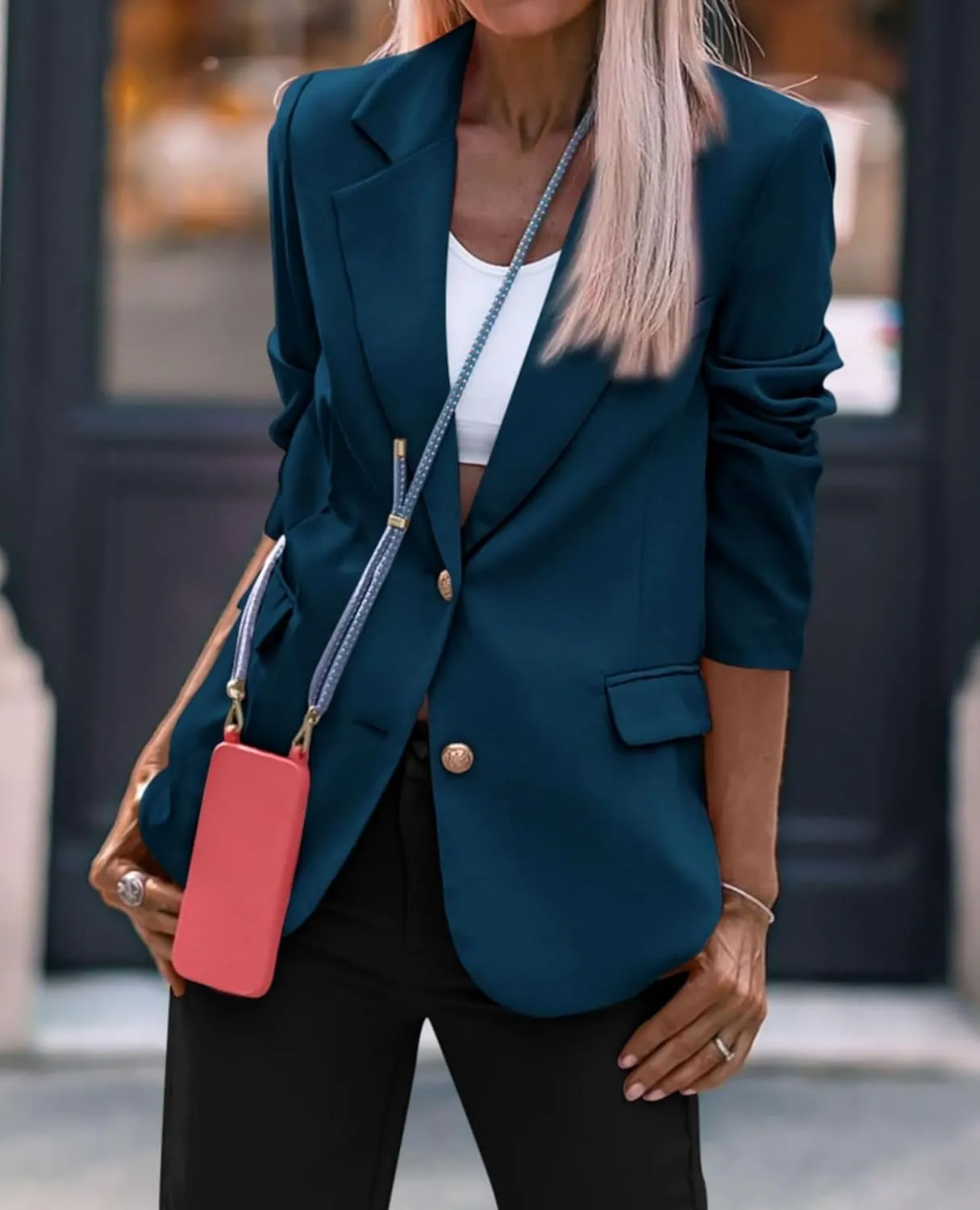 Casual Blazers for Women 2024 Fall Business Long Sleeve Notch Lapel Trendy Work Office Blazer Jackets Outerwear