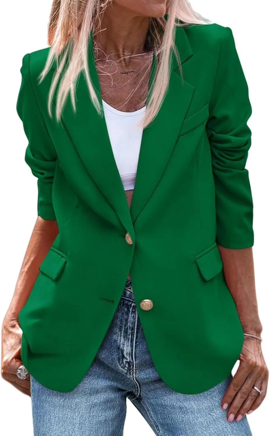 Casual Blazers for Women 2024 Fall Business Long Sleeve Notch Lapel Trendy Work Office Blazer Jackets Outerwear