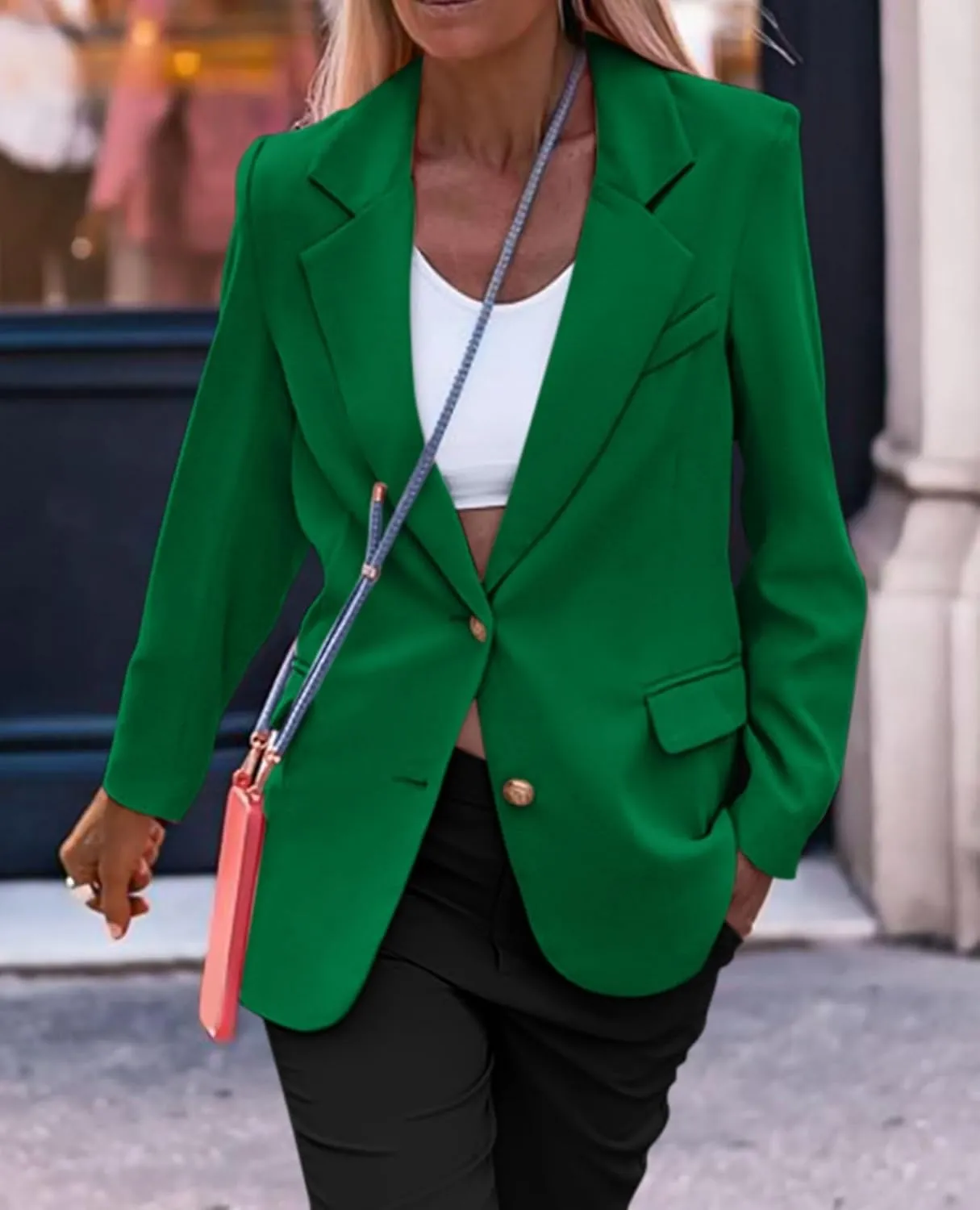 Casual Blazers for Women 2024 Fall Business Long Sleeve Notch Lapel Trendy Work Office Blazer Jackets Outerwear