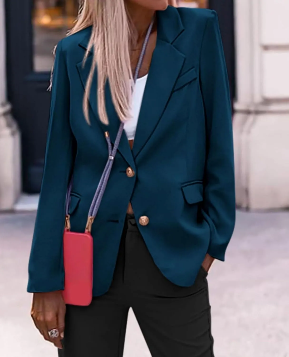 Casual Blazers for Women 2024 Fall Business Long Sleeve Notch Lapel Trendy Work Office Blazer Jackets Outerwear