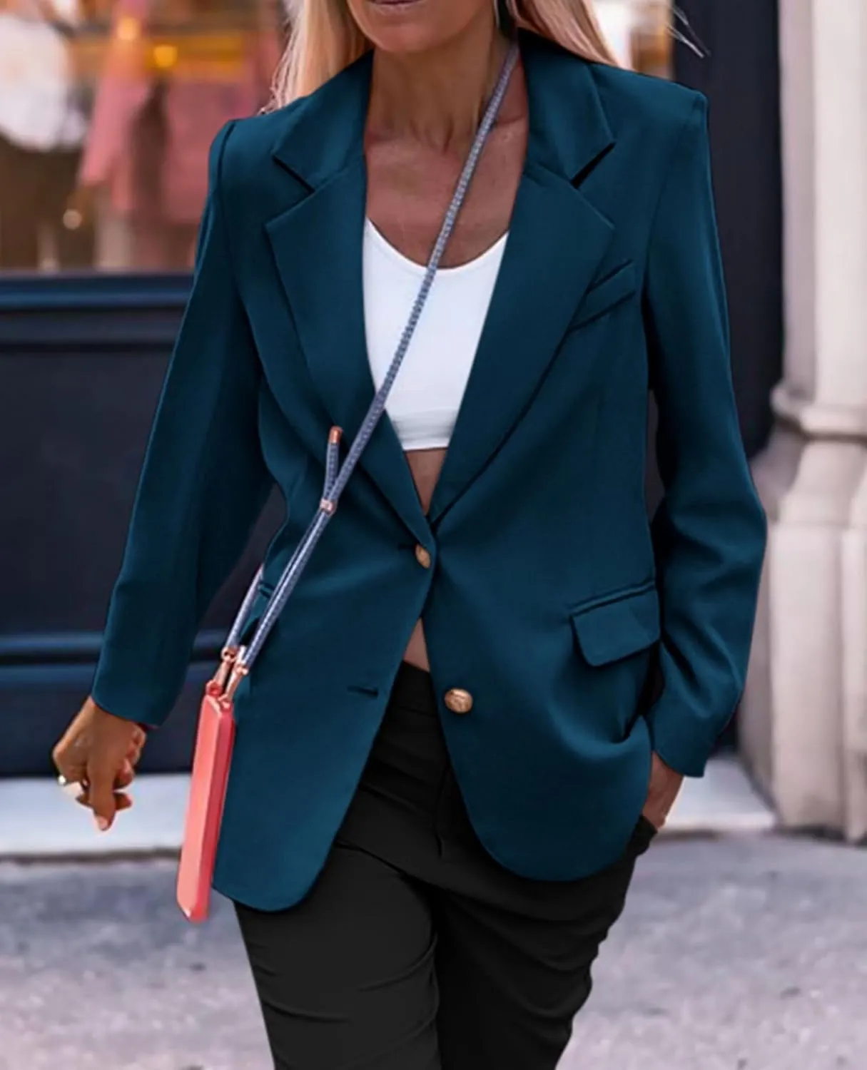 Casual Blazers for Women 2024 Fall Business Long Sleeve Notch Lapel Trendy Work Office Blazer Jackets Outerwear