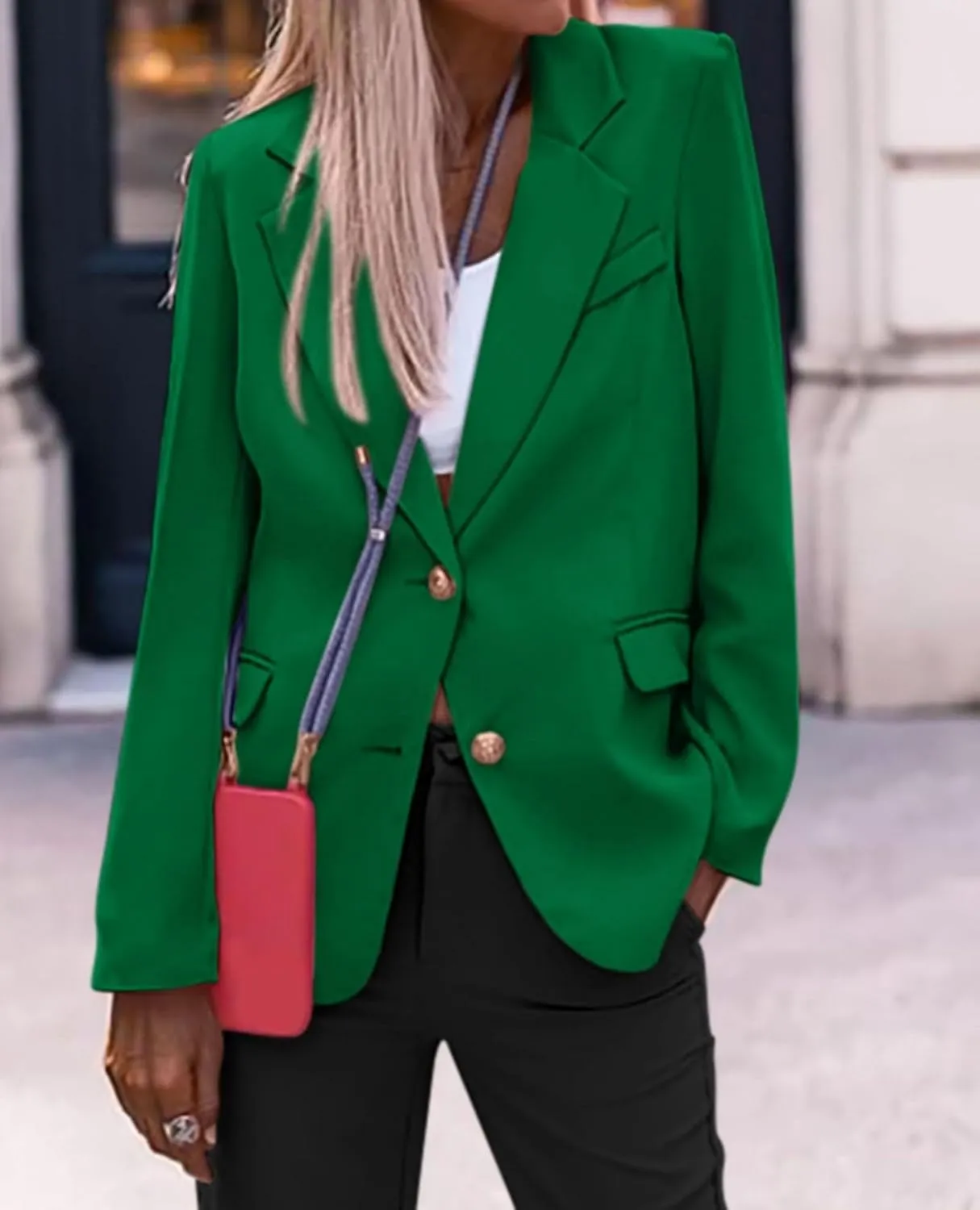 Casual Blazers for Women 2024 Fall Business Long Sleeve Notch Lapel Trendy Work Office Blazer Jackets Outerwear
