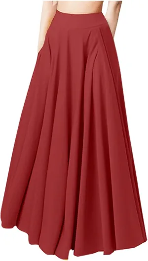 Casual Pleated Long Skirts for Women A Line Elastic Midi Skirt High Waisted Stretchy Length Skirts Dressy Work Skirt
