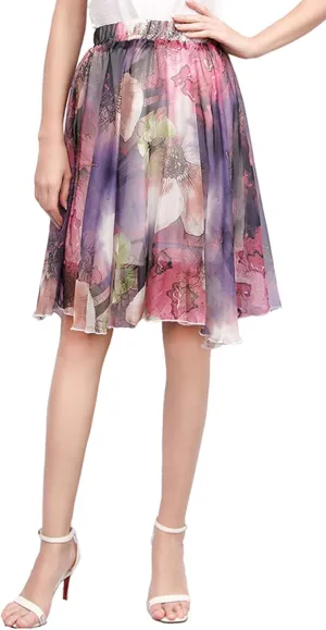 CHARTOU Women's Elegant Summer Full Length Boho Floral Print Pleated Chiffon Long Maxi Skirt Dress