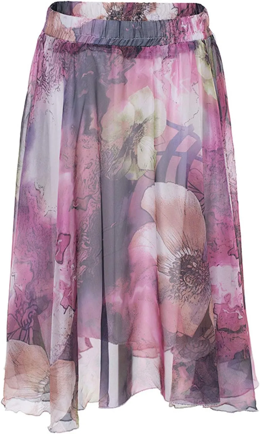 CHARTOU Women's Elegant Summer Full Length Boho Floral Print Pleated Chiffon Long Maxi Skirt Dress
