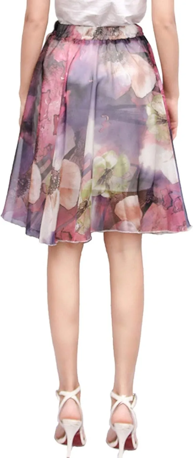 CHARTOU Women's Elegant Summer Full Length Boho Floral Print Pleated Chiffon Long Maxi Skirt Dress