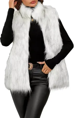 ChicCrate Women's Faux Fur Vest Coat Sleeveless Jacket Fuzzy Sherpa Fleece Jacket Hooded Winter Puffer Vest