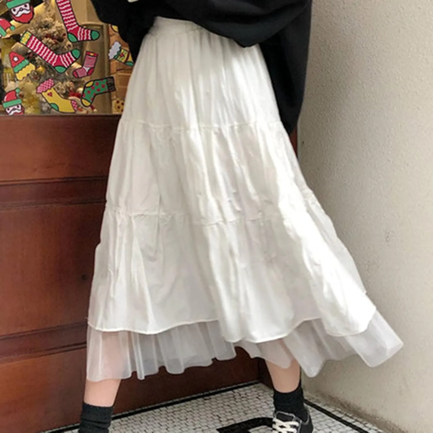 Chiffon Fashion Clothes Skirt White Waisted Autumn High and Women Winter Skirt Ditsy Floral Skirt Small