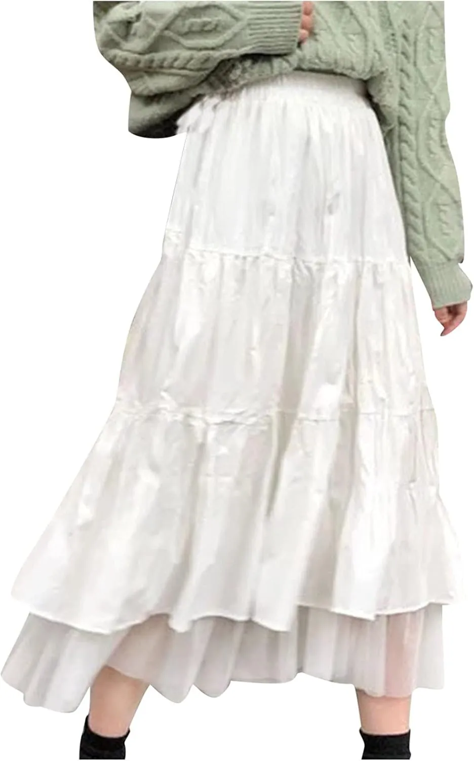 Chiffon Fashion Clothes Skirt White Waisted Autumn High and Women Winter Skirt Ditsy Floral Skirt Small