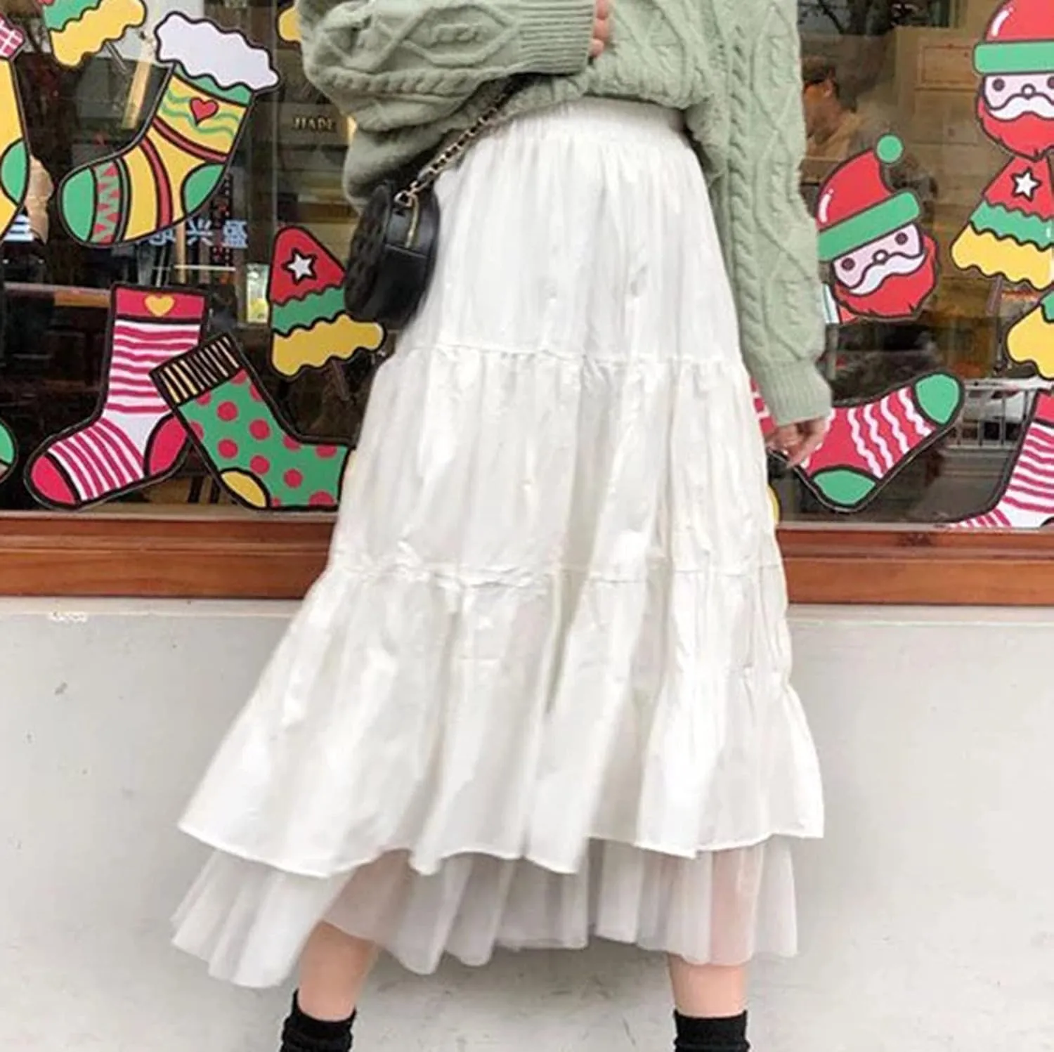 Chiffon Fashion Clothes Skirt White Waisted Autumn High and Women Winter Skirt Ditsy Floral Skirt Small