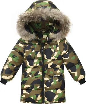 Children's Camouflage Down Cotton Padded Jacket Winter Warm Water Proof Hooded Coat Unisex Thicken Puffer Toddlers Coats