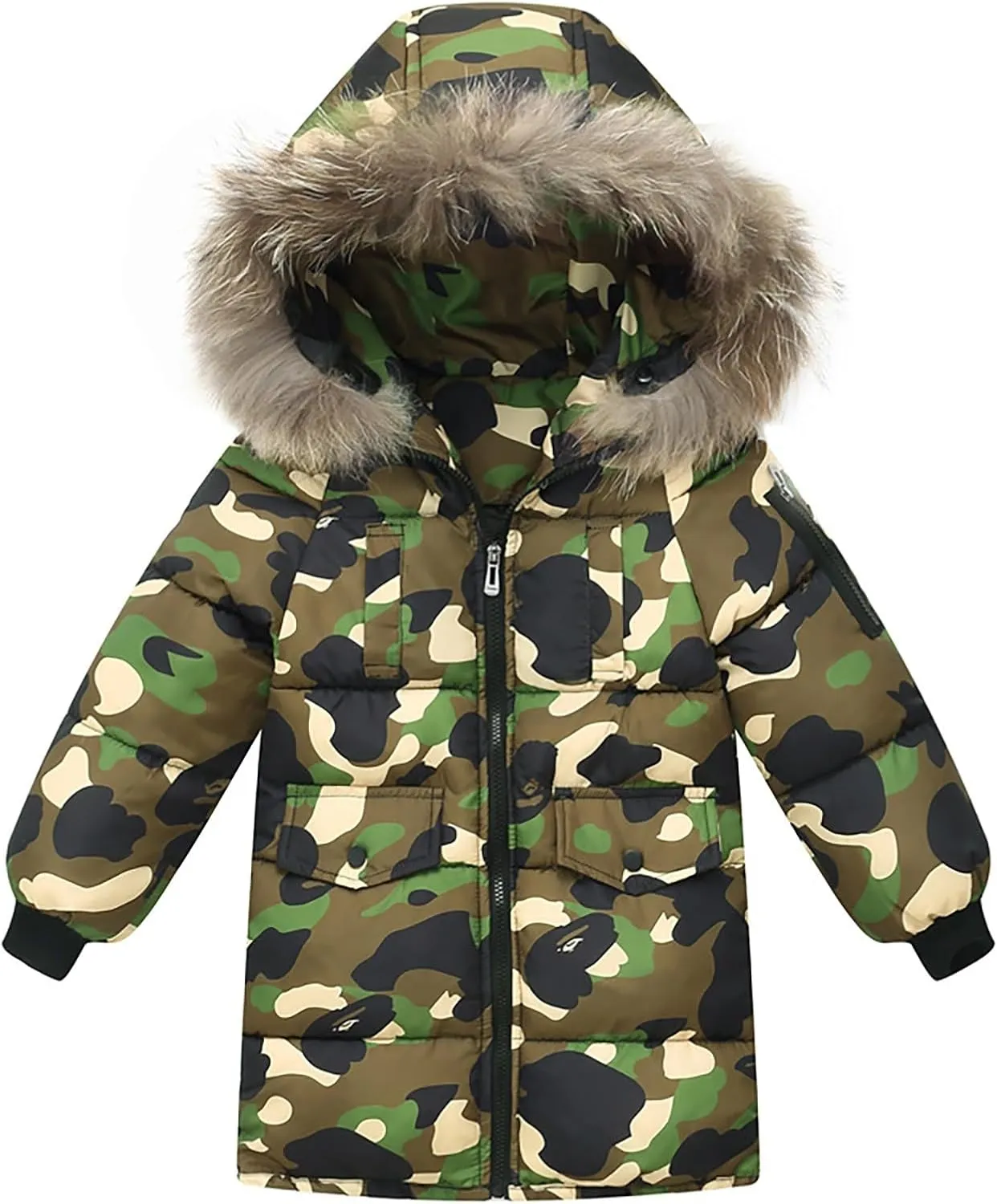 Children's Camouflage Down Cotton Padded Jacket Winter Warm Water Proof Hooded Coat Unisex Thicken Puffer Toddlers Coats