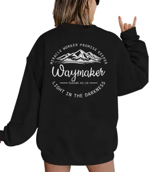 Christian Sweatshirt for Women Waymaker Miracle Worker Promise Keeper Hoodie Christian Gift Long Sleeve Tee Shirt