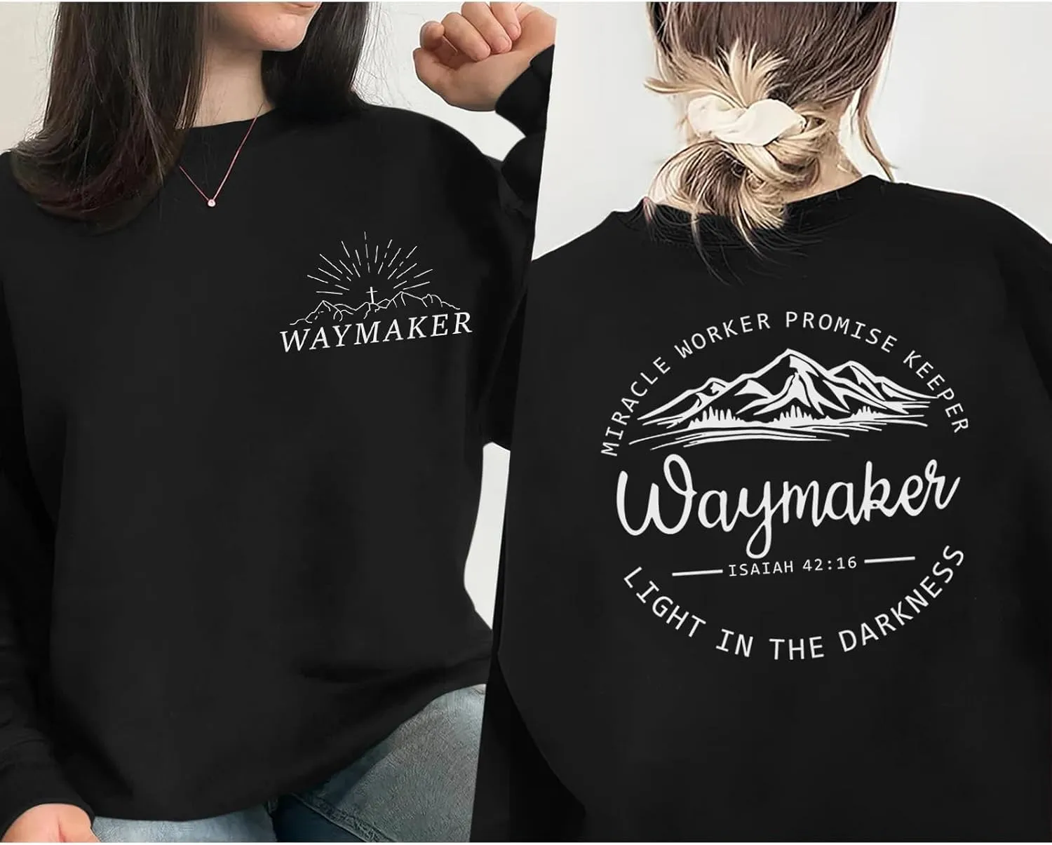 Christian Sweatshirt for Women Waymaker Miracle Worker Promise Keeper Hoodie Christian Gift Long Sleeve Tee Shirt