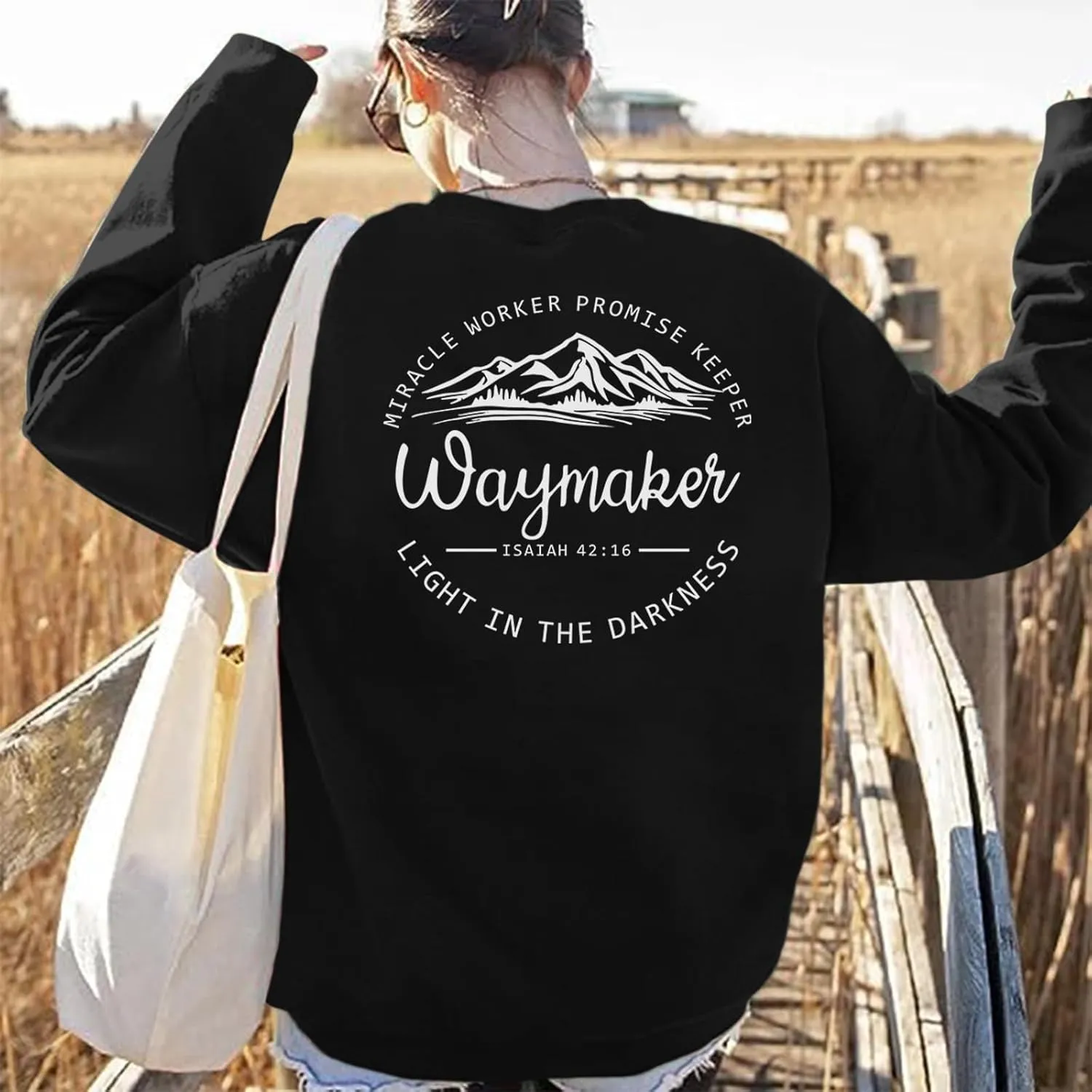 Christian Sweatshirt for Women Waymaker Miracle Worker Promise Keeper Hoodie Christian Gift Long Sleeve Tee Shirt
