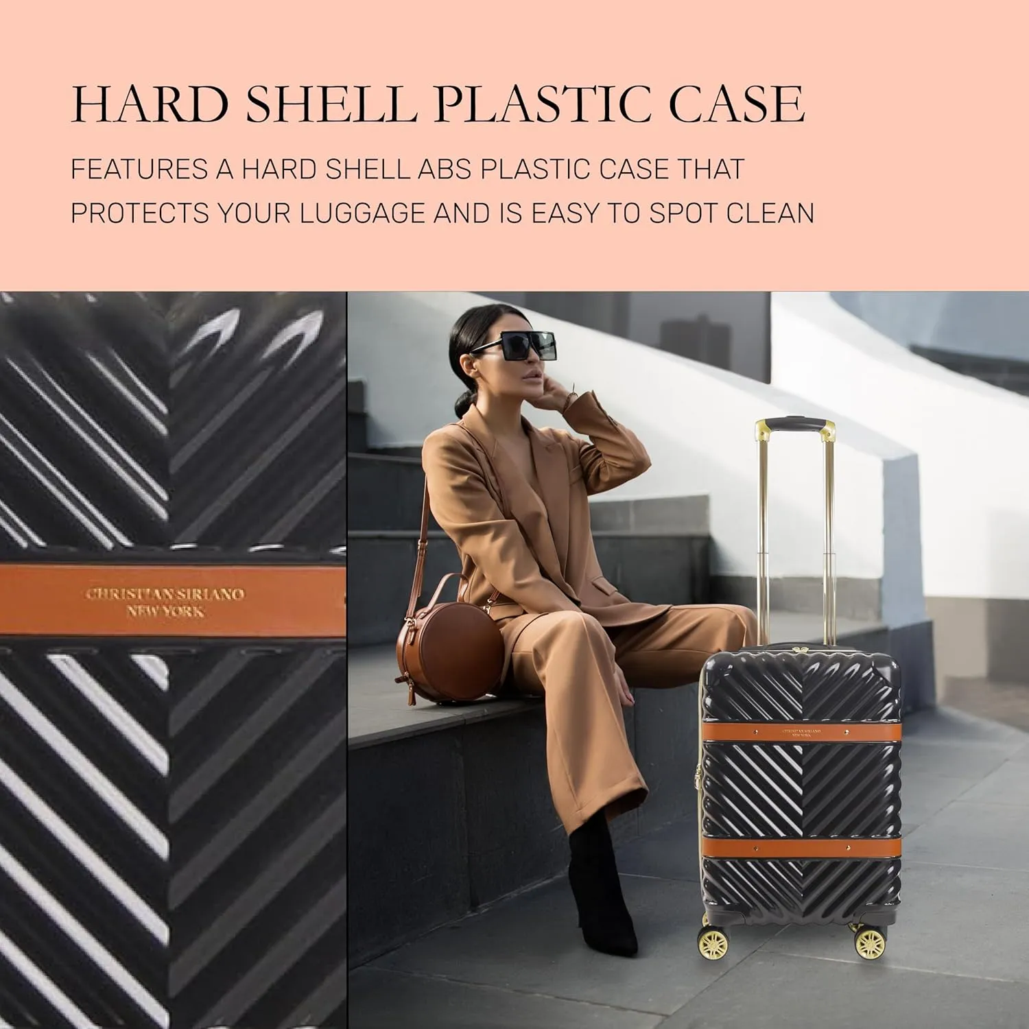 Concept One Christian Siriano New York 3 Piece Set Rolling Luggage, Stella Hardshell Suitcase with Spinner Wheels, 22, 25, and 29 Inch, Black