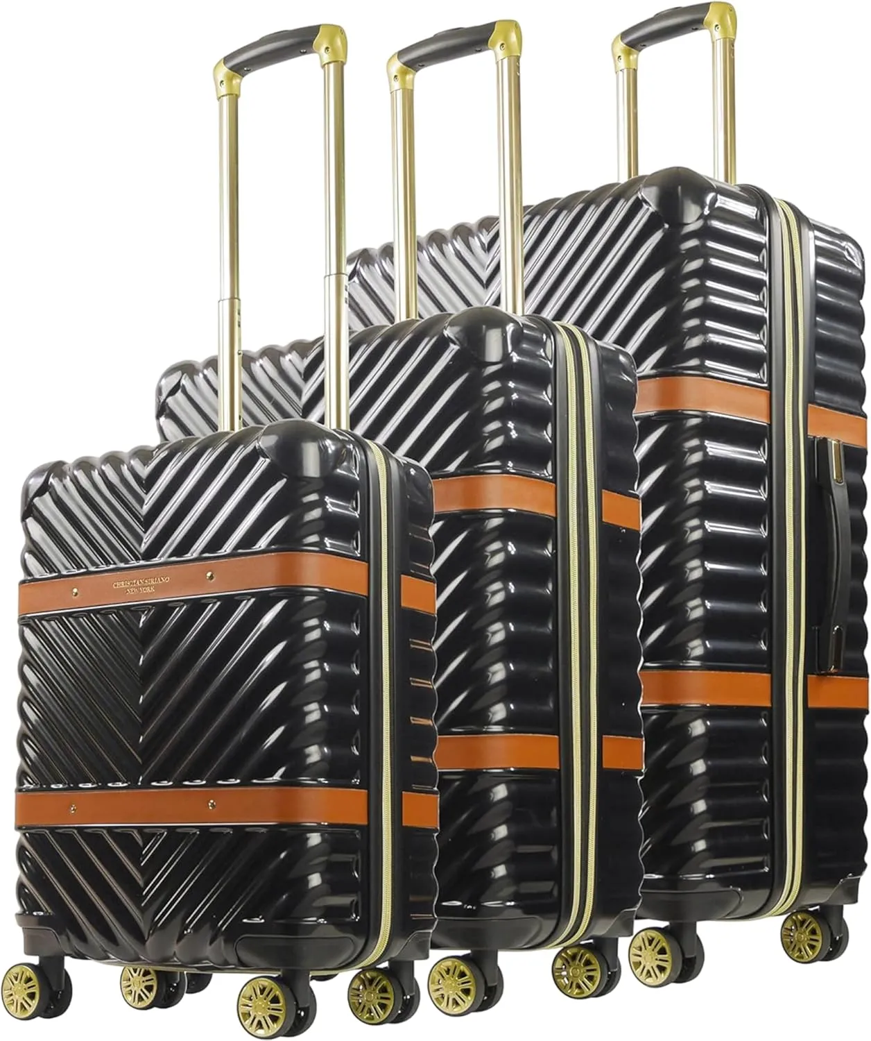 Concept One Christian Siriano New York 3 Piece Set Rolling Luggage, Stella Hardshell Suitcase with Spinner Wheels, 22, 25, and 29 Inch, Black